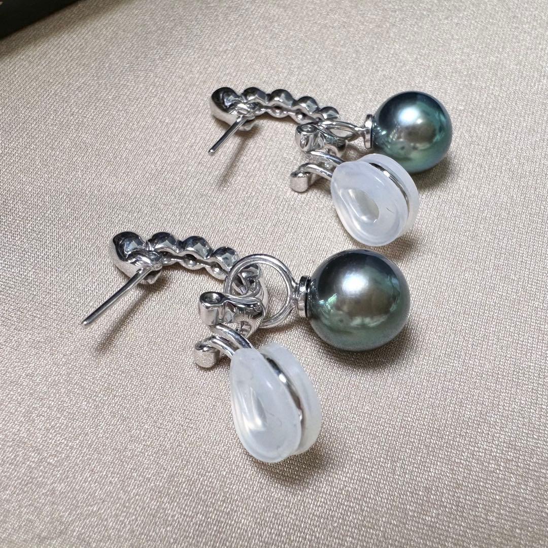 K18 大粒 大渓地真珠 8mm ダイヤモンド イヤリング ピアス