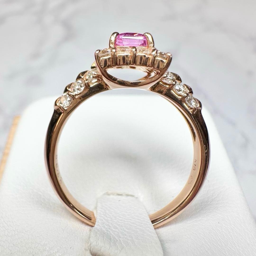 【K18PG】ピンクサファイア0.637ct エメカットダイヤ巻き リング