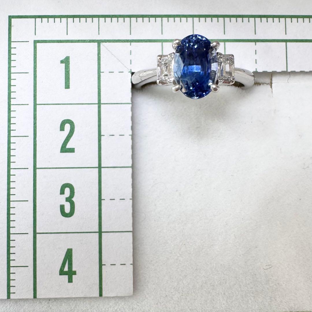PT900 サファイア2.185ct バゲットダイヤモンド リング