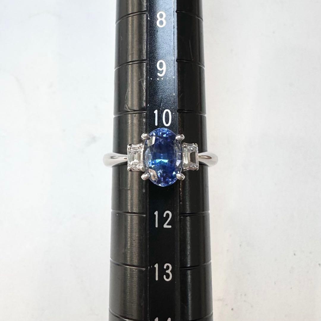 PT900 サファイア2.185ct バゲットダイヤモンド リング