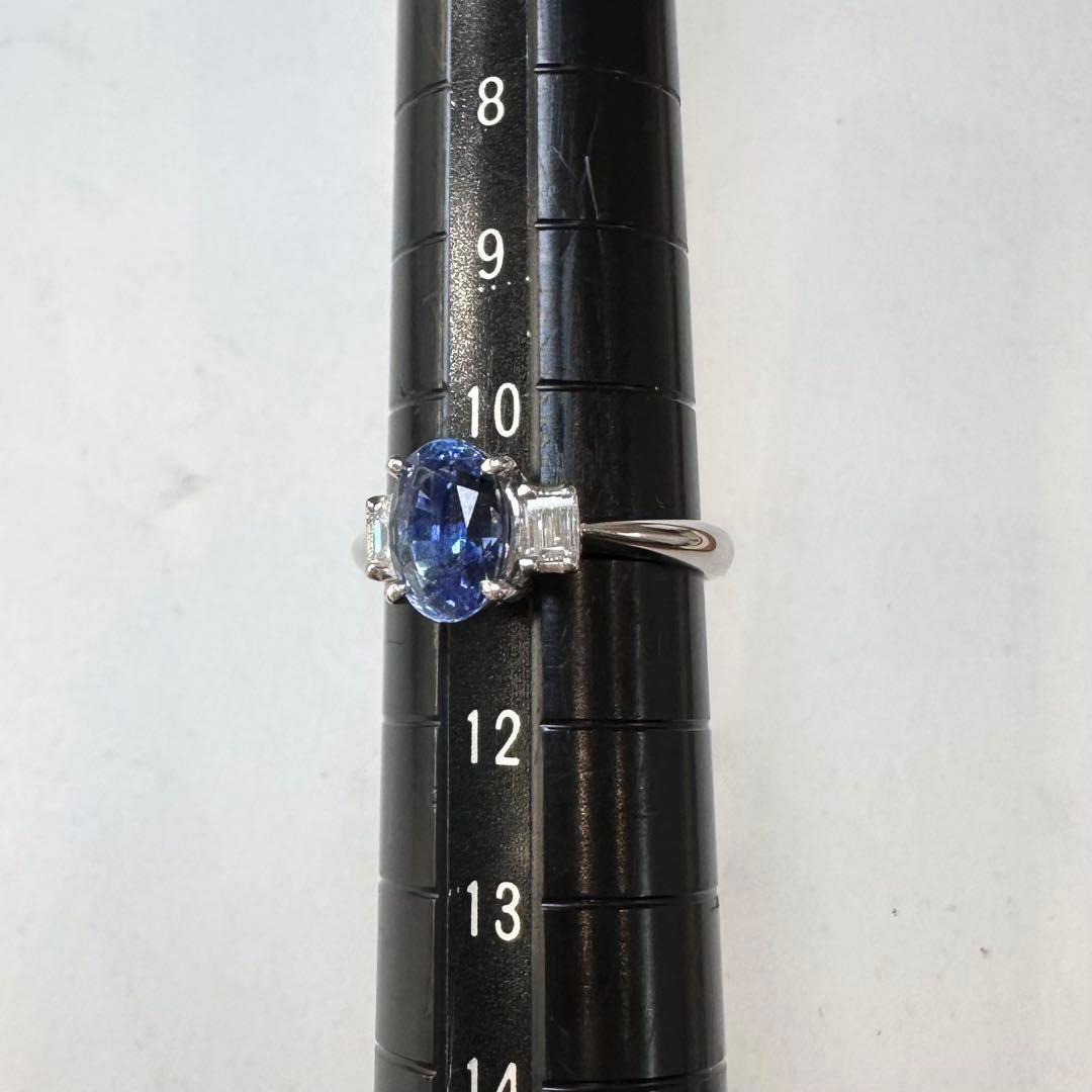 PT900 サファイア2.185ct バゲットダイヤモンド リング