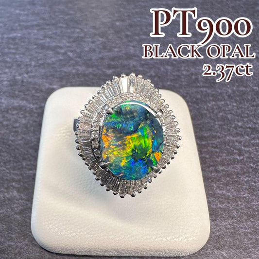 【美品】PT900 ブラックオパール2.37ct リング ダイヤ