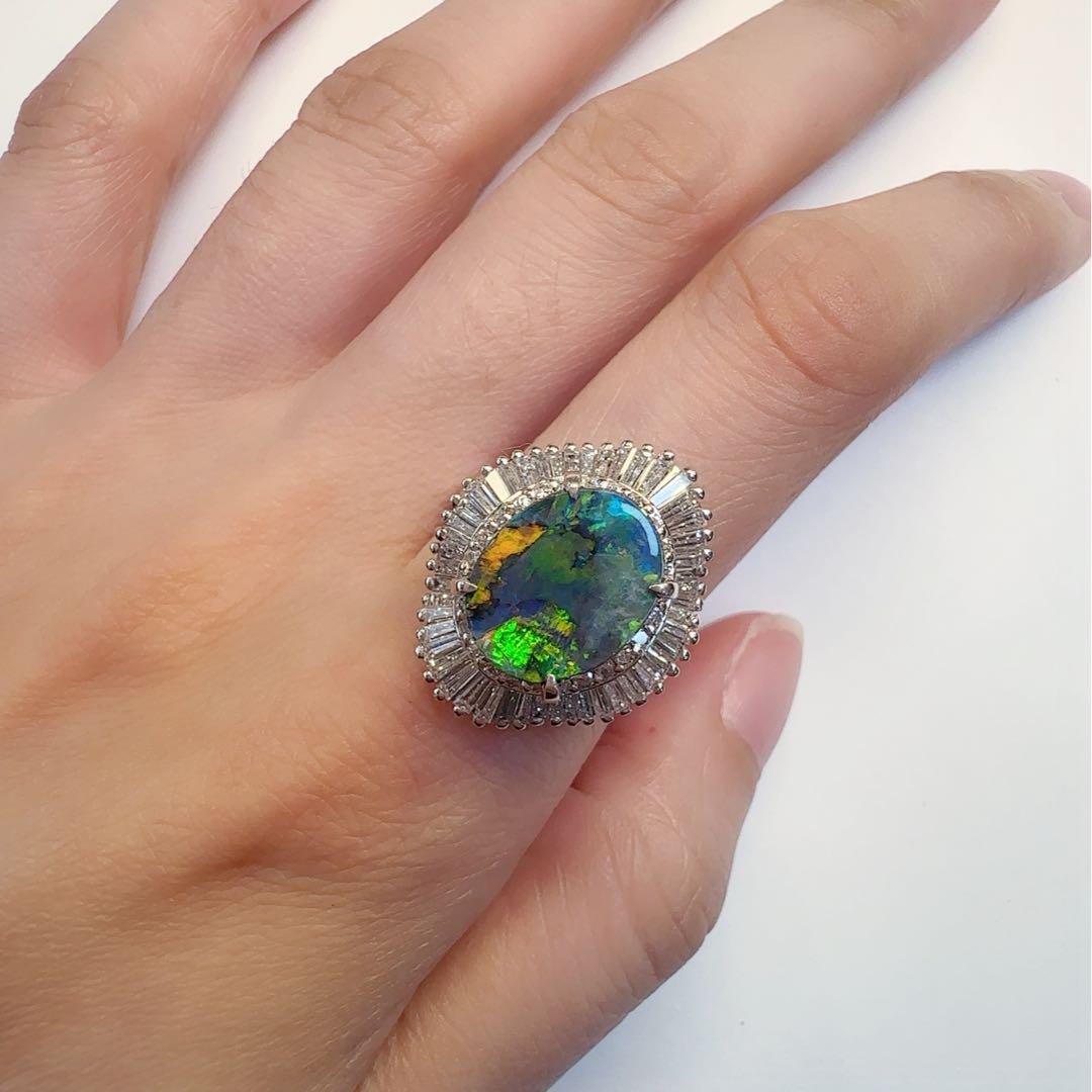 【美品】PT900 ブラックオパール2.37ct リング ダイヤ
