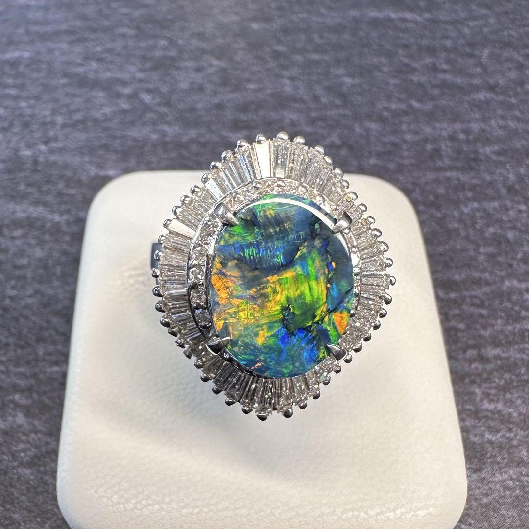 【美品】PT900 ブラックオパール2.37ct リング ダイヤ