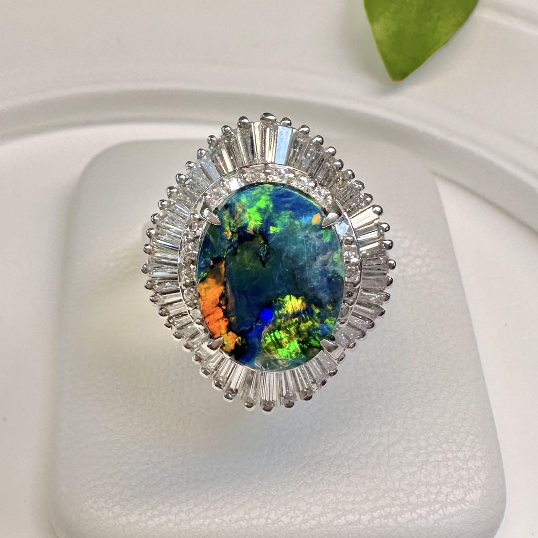 【美品】PT900 ブラックオパール2.37ct リング ダイヤ