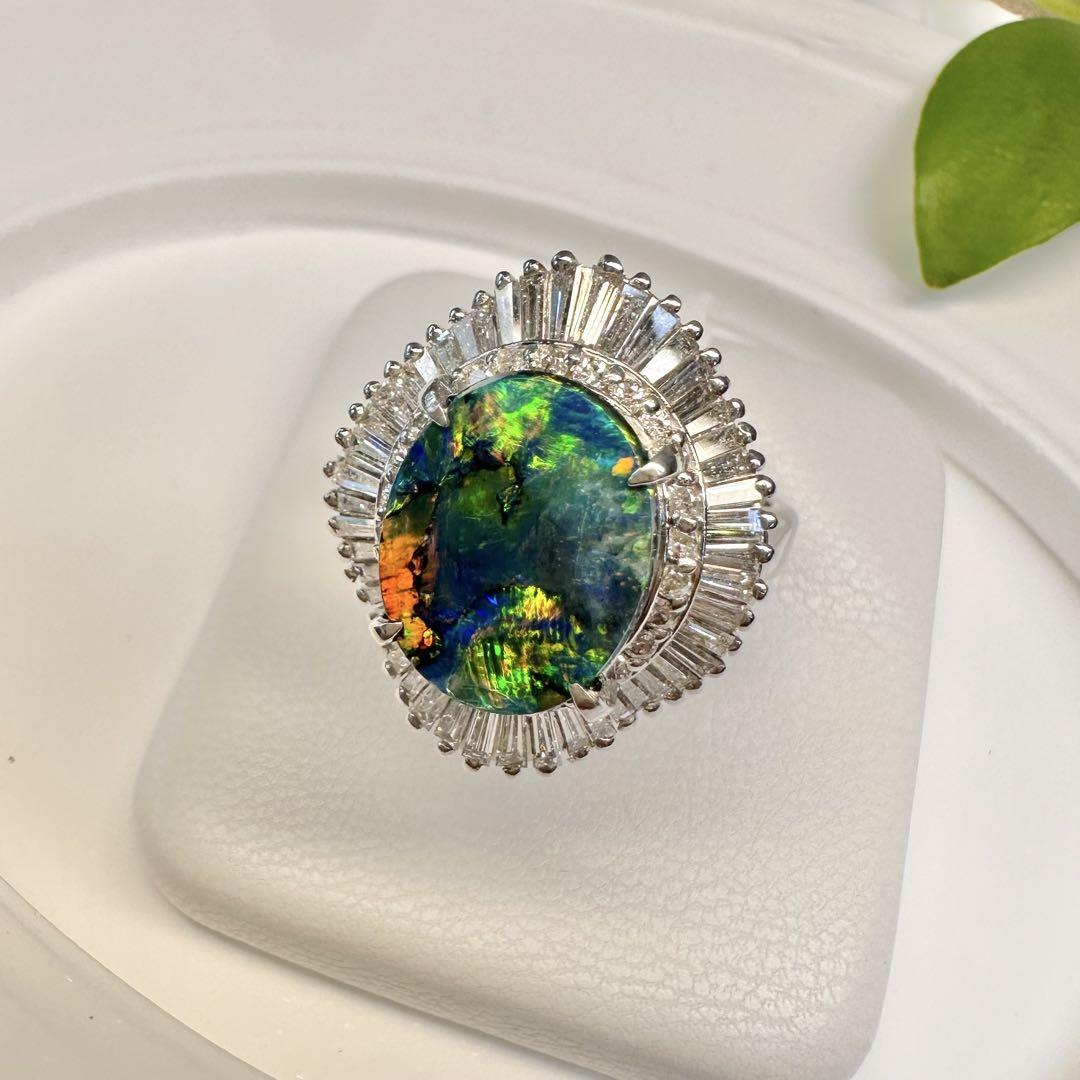 【美品】PT900 ブラックオパール2.37ct リング ダイヤ