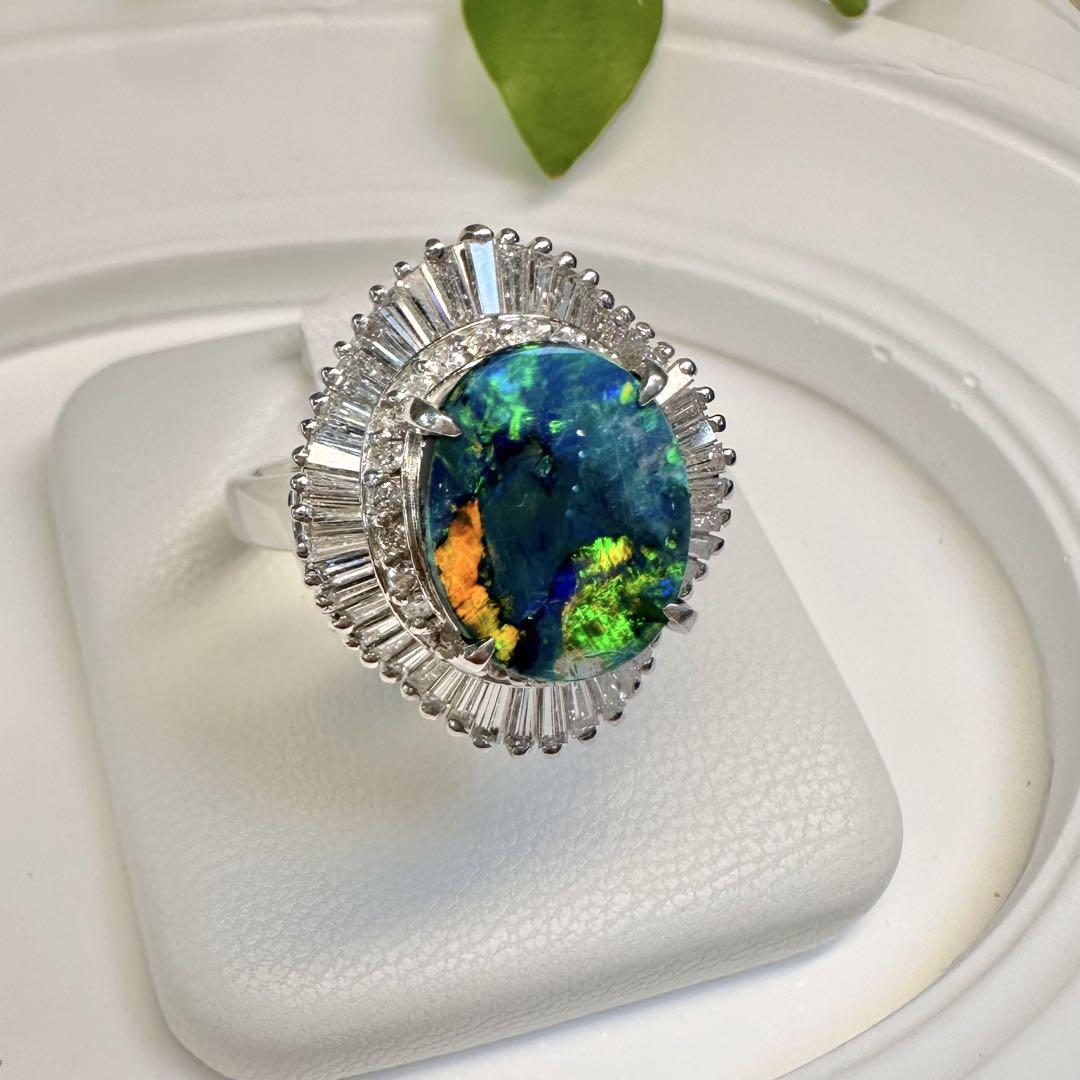 【美品】PT900 ブラックオパール2.37ct リング ダイヤ