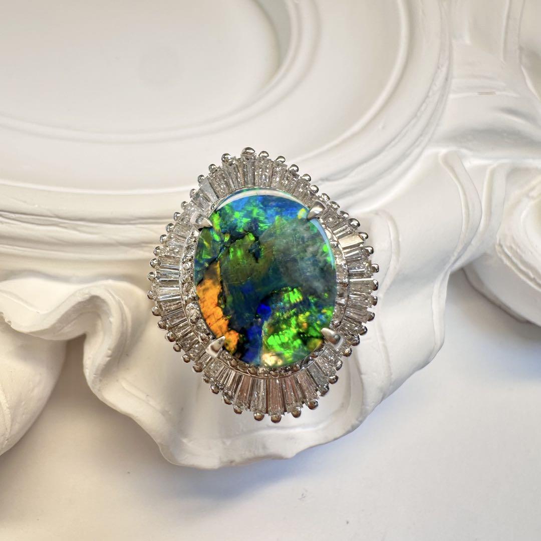 【美品】PT900 ブラックオパール2.37ct リング ダイヤ