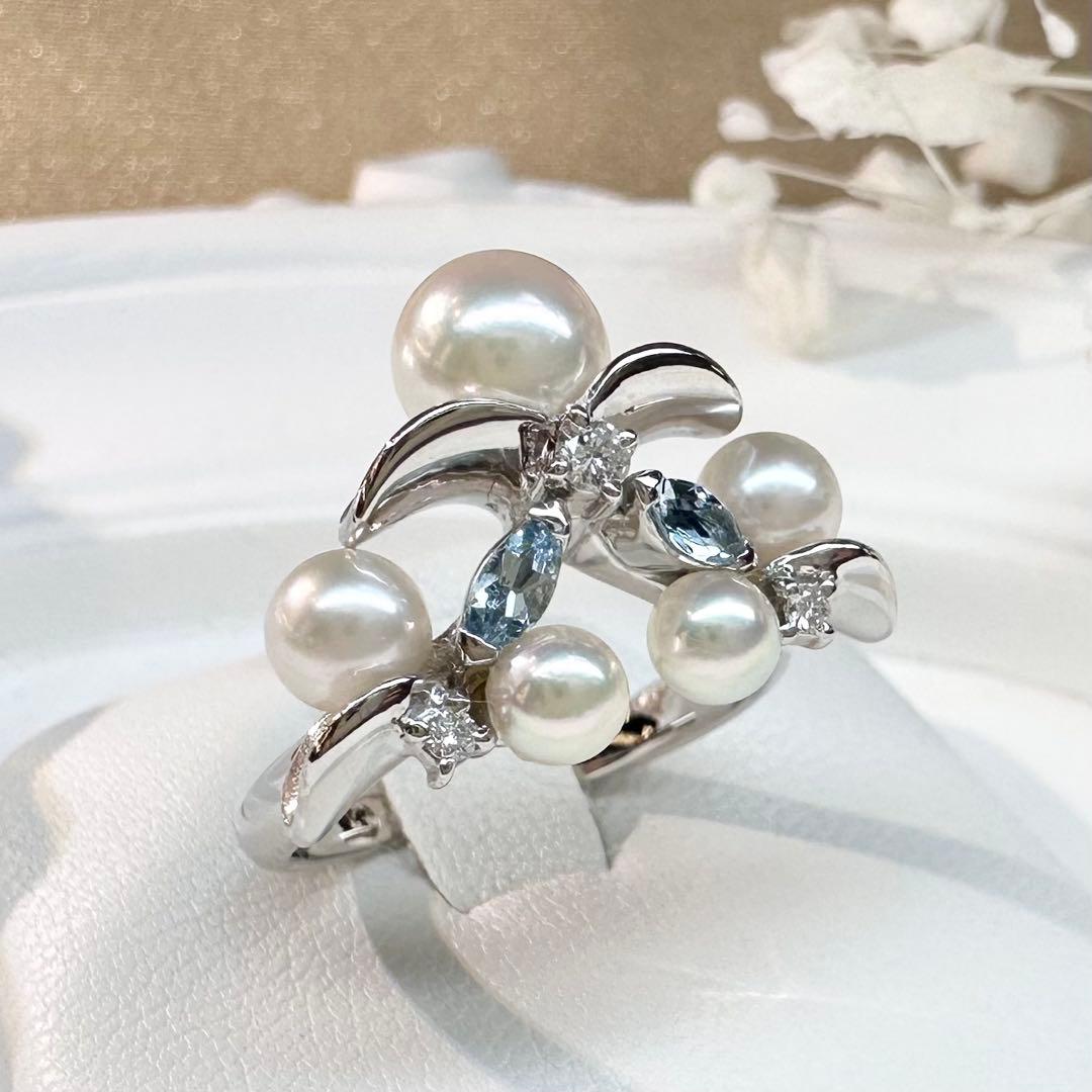 【美品】PT900 パール 3.9–6.5mm 上品デザイン リング