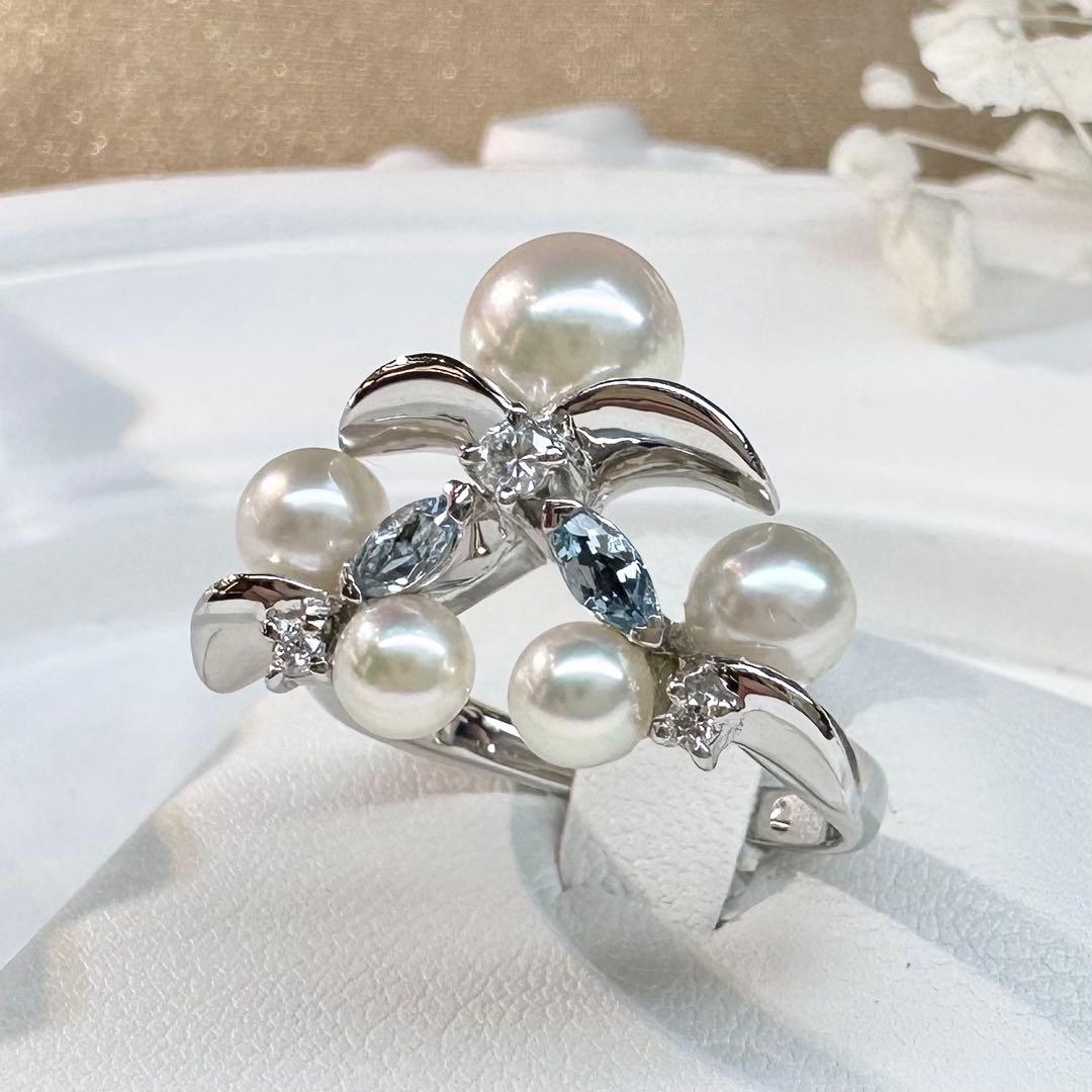 【美品】PT900 パール 3.9–6.5mm 上品デザイン リング