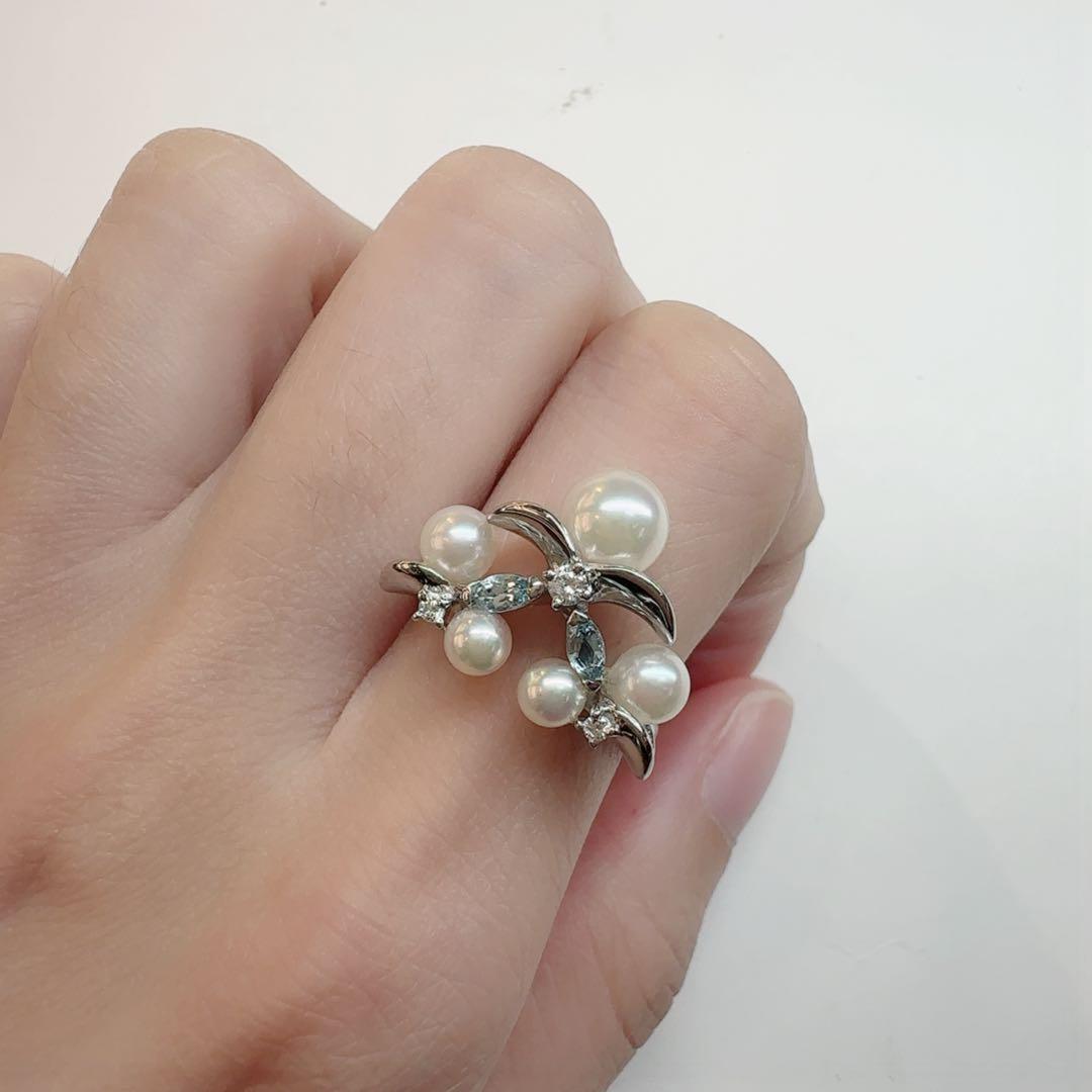 【美品】PT900 パール 3.9–6.5mm 上品デザイン リング