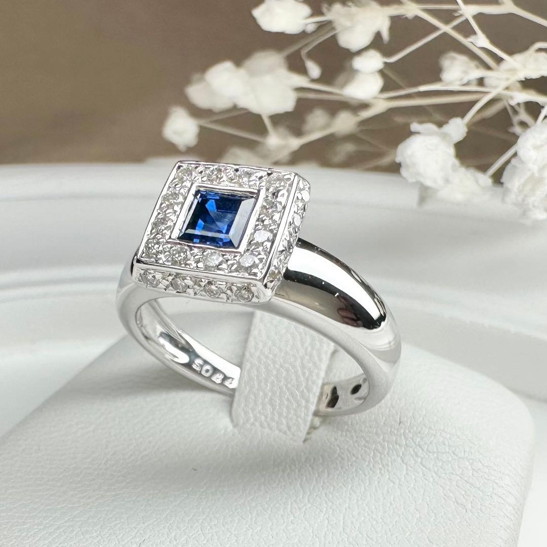 【K18】サファイア ダイヤモンドリング 0.44ct 四角カット 上品デザイン