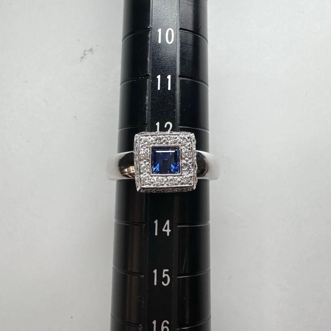 【K18】サファイア ダイヤモンドリング 0.44ct 四角カット 上品デザイン