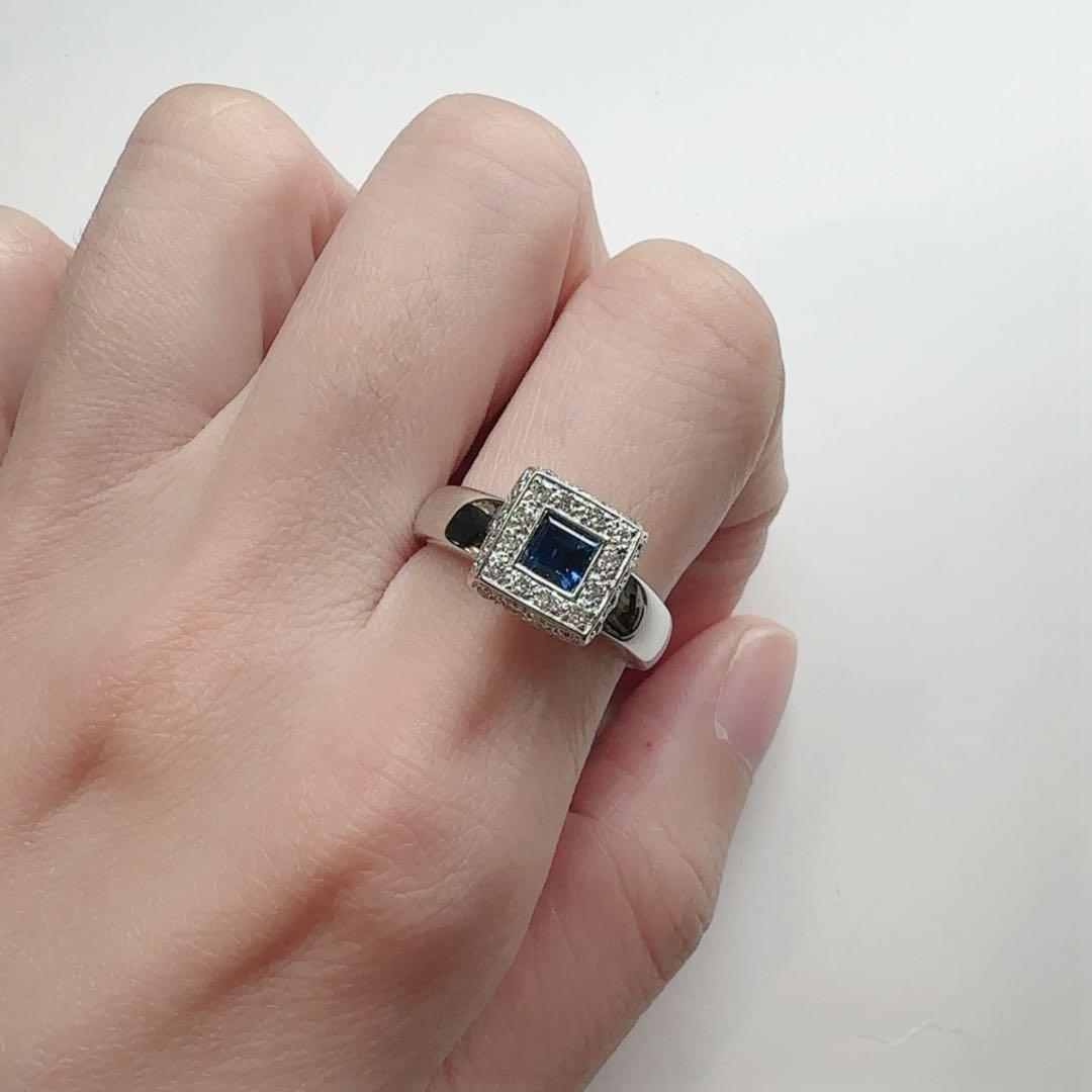 【K18】サファイア ダイヤモンドリング 0.44ct 四角カット 上品デザイン