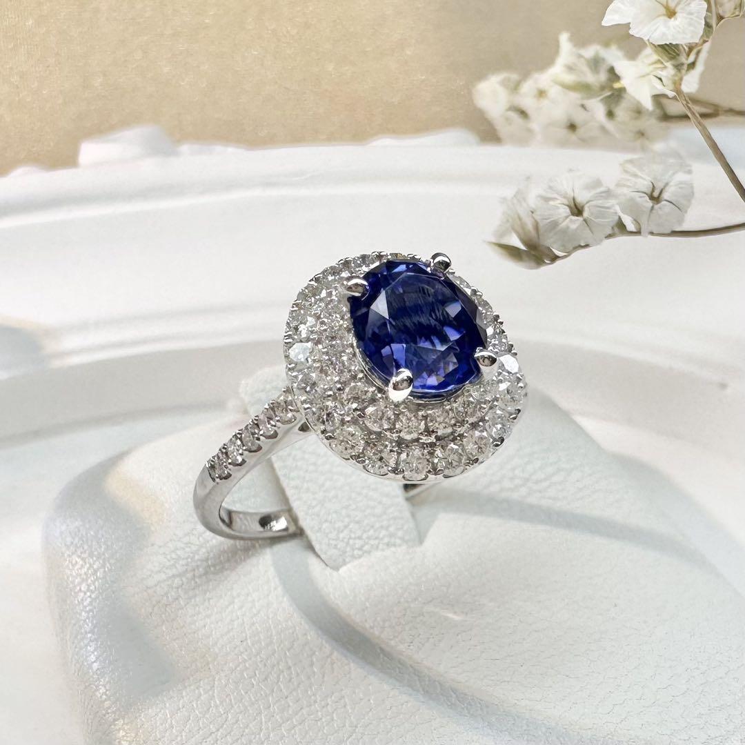 【美品】PT900 サファイア リング 2.02ct ダイヤ巻き