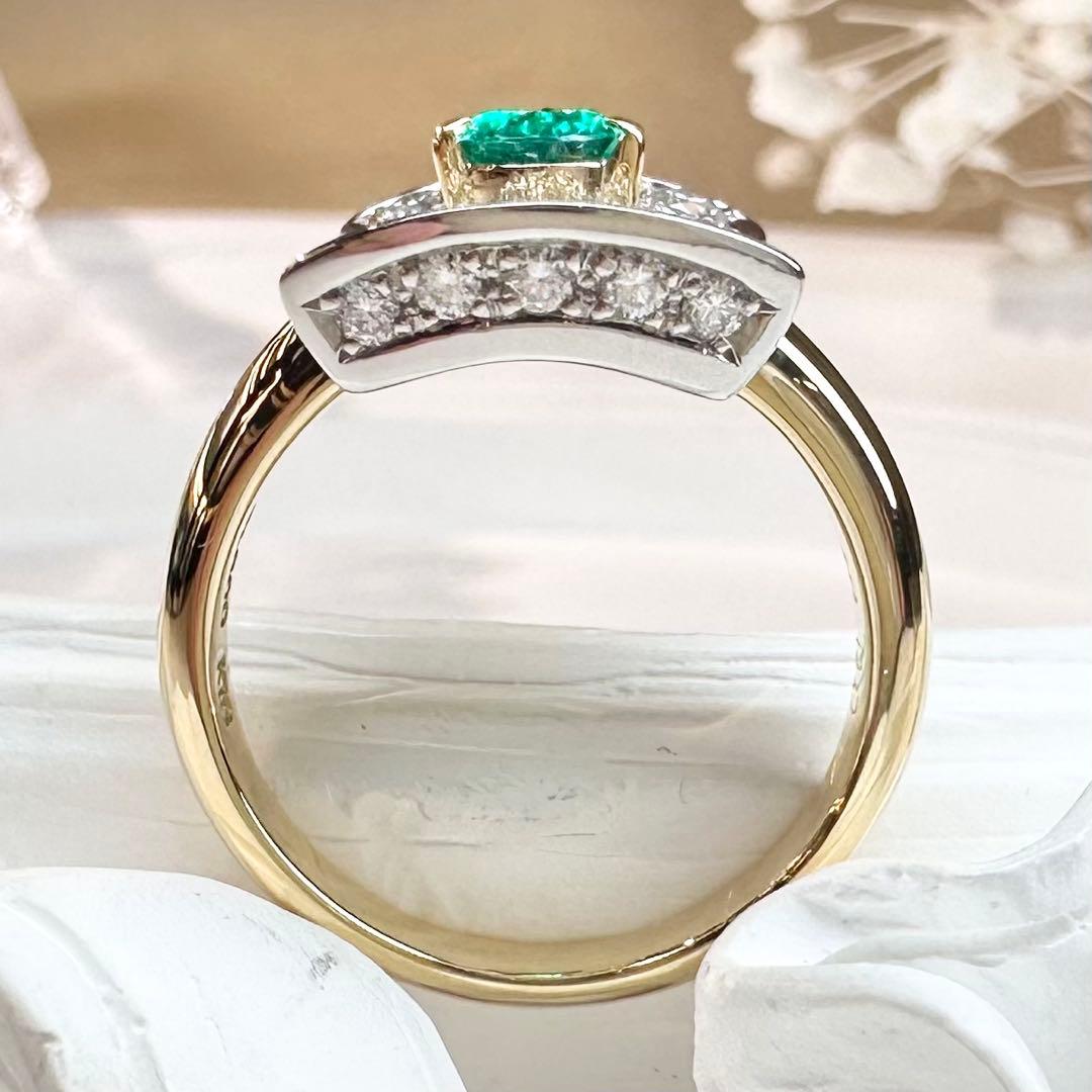 【美品】K18 PT900 エメラルド 0.49ct リング