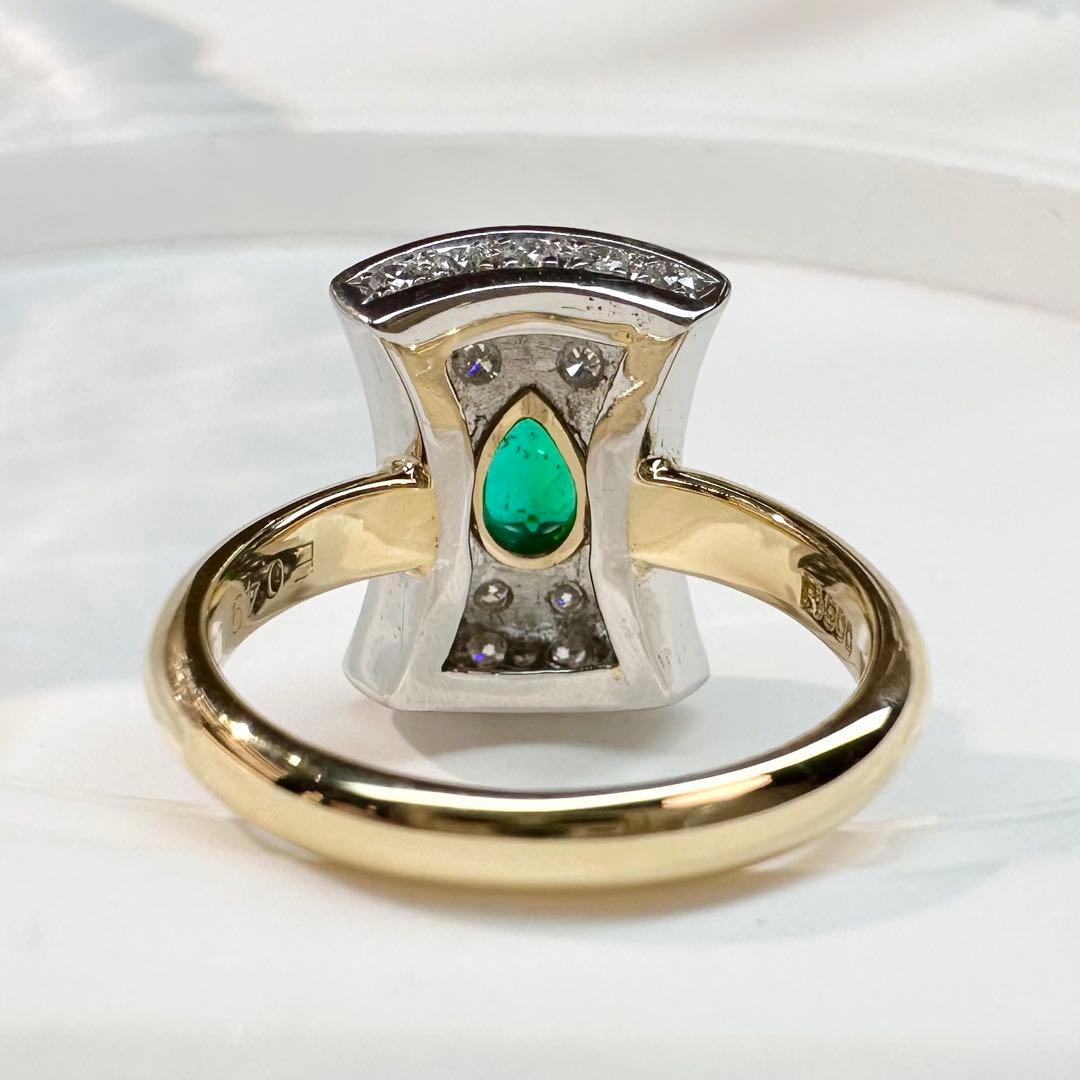 【美品】K18 PT900 エメラルド 0.49ct リング