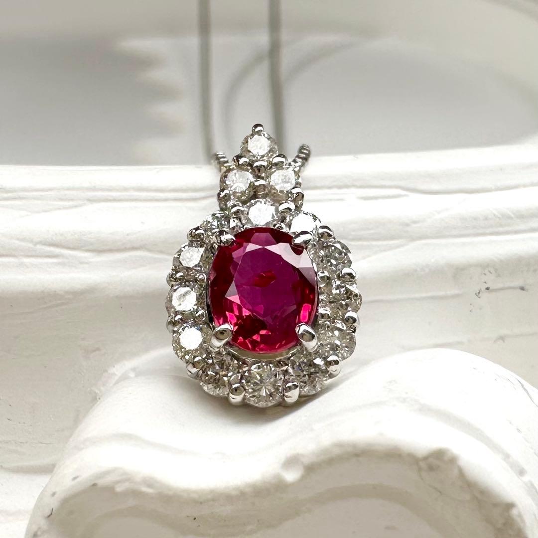 【美品】PT900 ルビー 0.43ct ダイヤ ネックレス