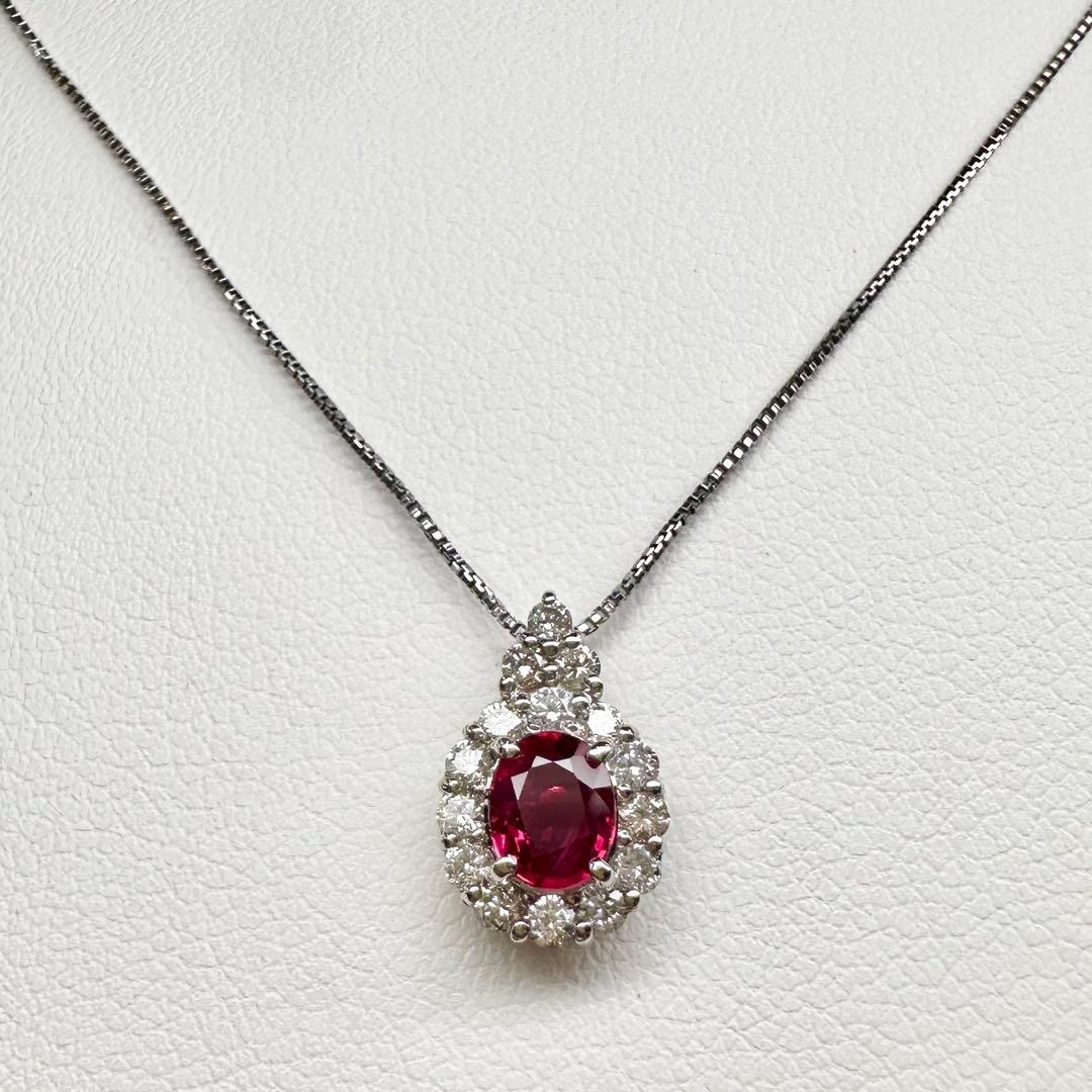 【美品】PT900 ルビー 0.43ct ダイヤ ネックレス