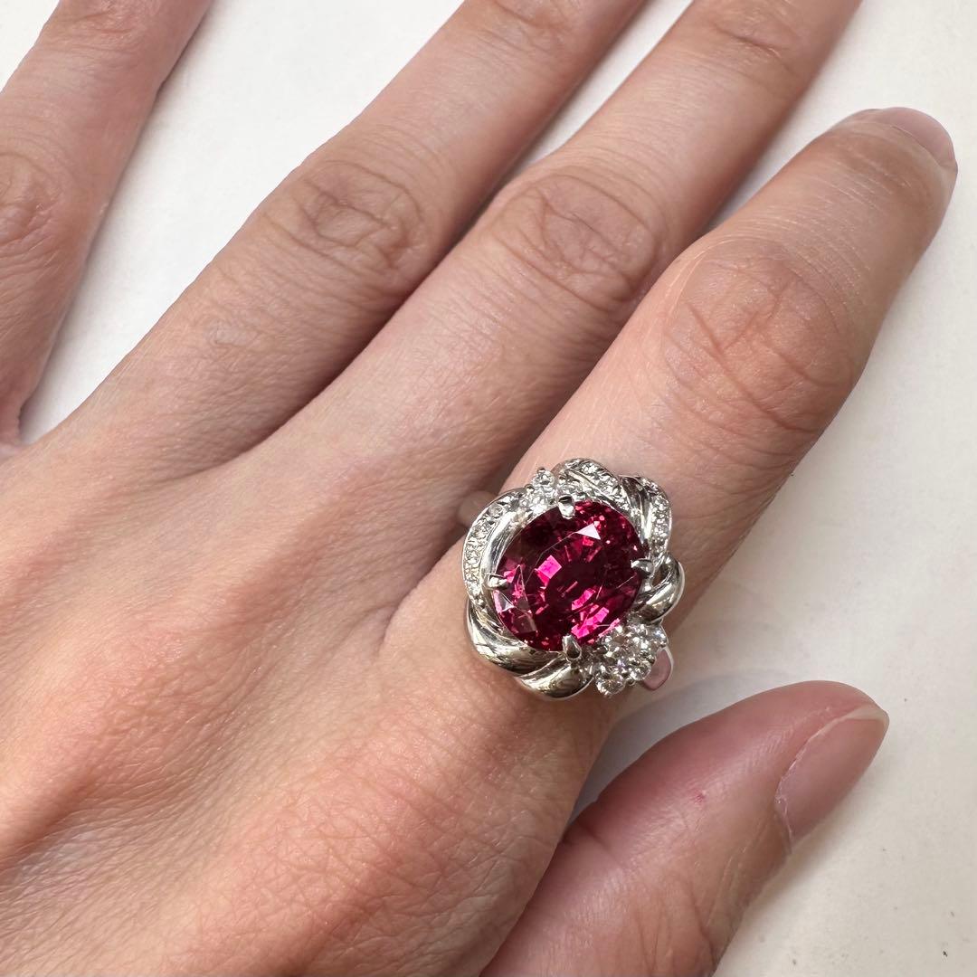 PT900 大粒ルベライト 3.4ct ダイヤモンド リング