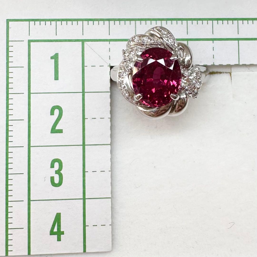 PT900 大粒ルベライト 3.4ct ダイヤモンド リング