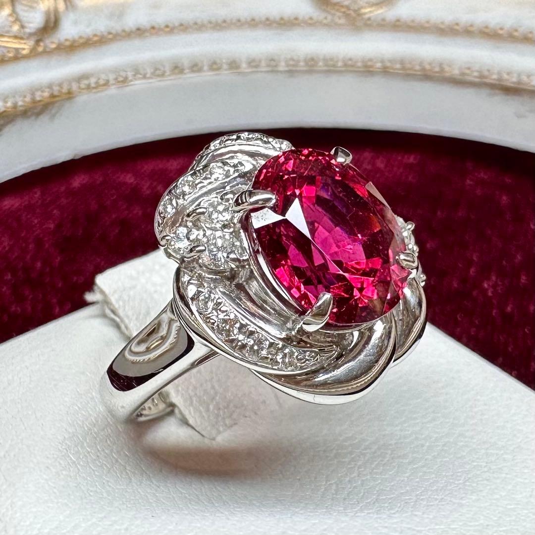 PT900 大粒ルベライト 3.4ct ダイヤモンド リング