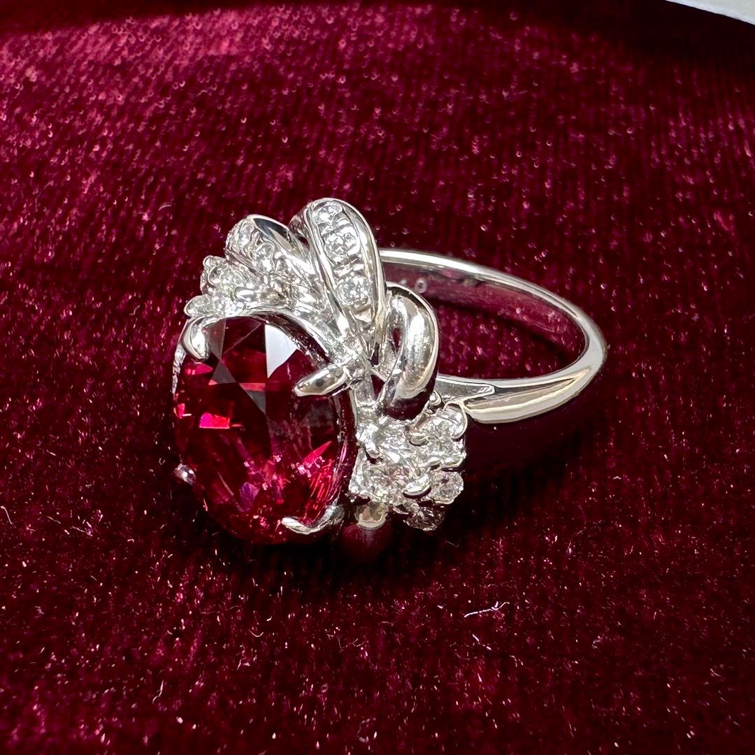 PT900 大粒ルベライト 3.4ct ダイヤモンド リング
