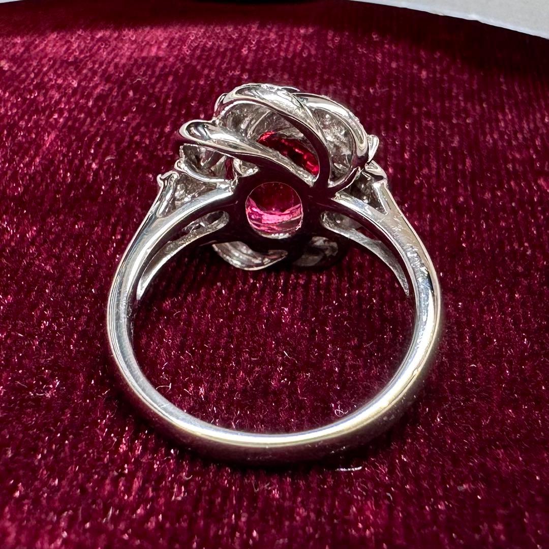 PT900 大粒ルベライト 3.4ct ダイヤモンド リング