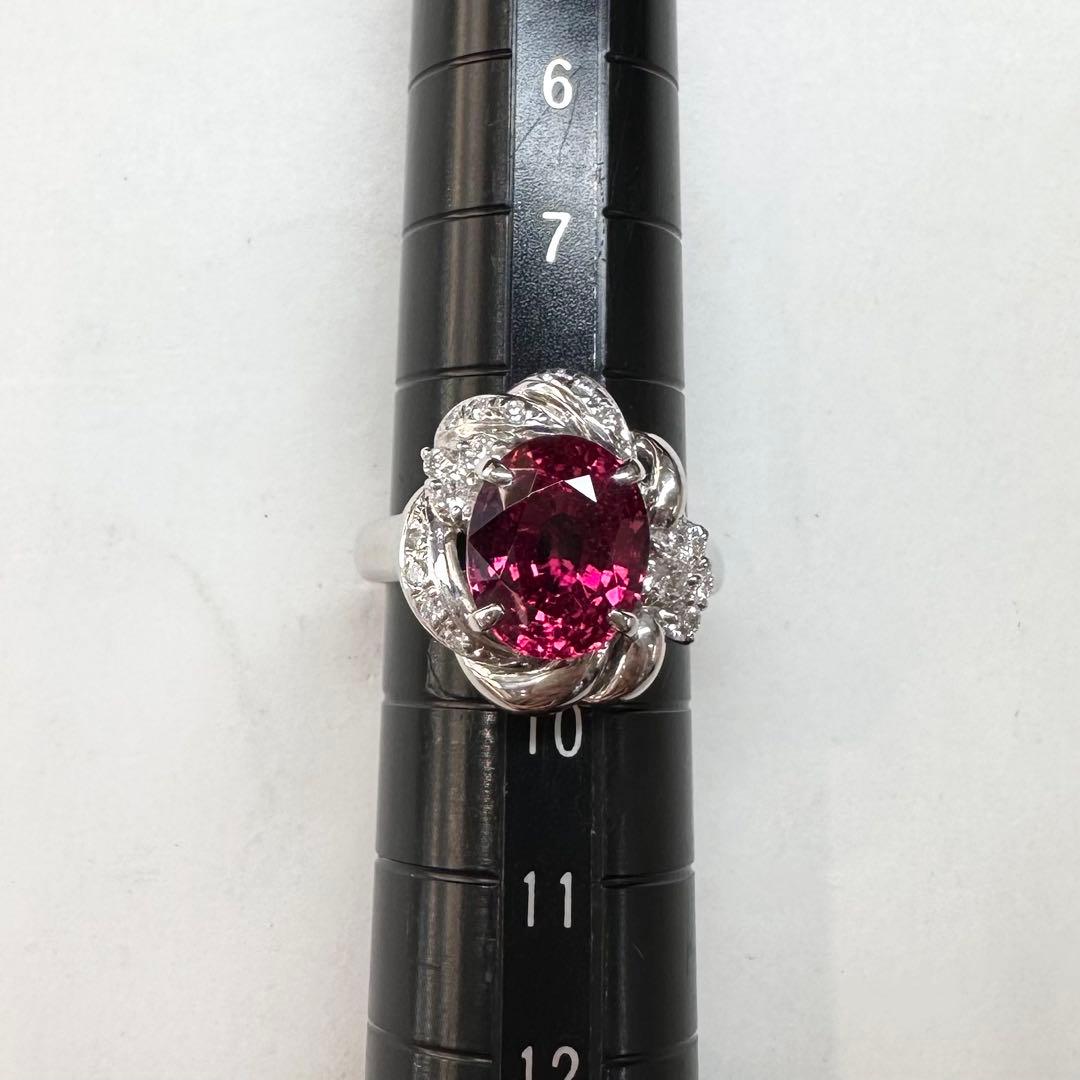 PT900 大粒ルベライト 3.4ct ダイヤモンド リング