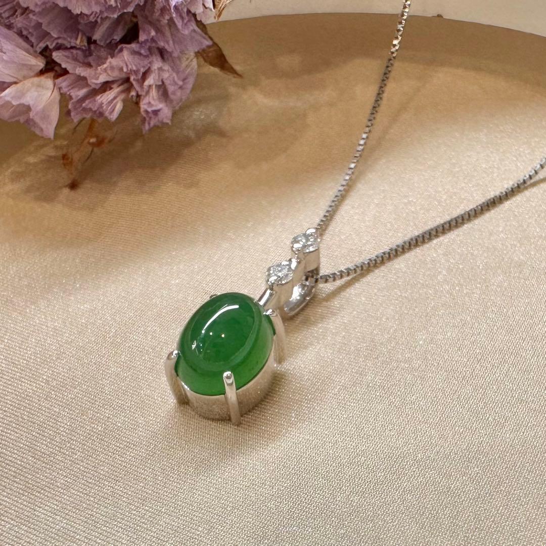 PT900 翡翠 3.83ct ダイヤモンドネックレス ヒスイ