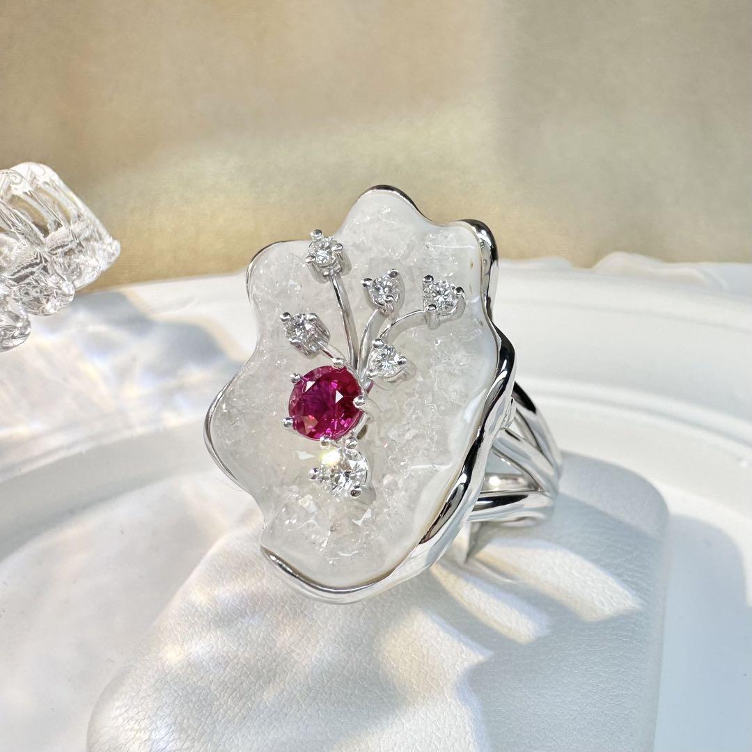 【K18WG】アゲート16.03ct ×ルビー ダイヤモンド　パワーストーン