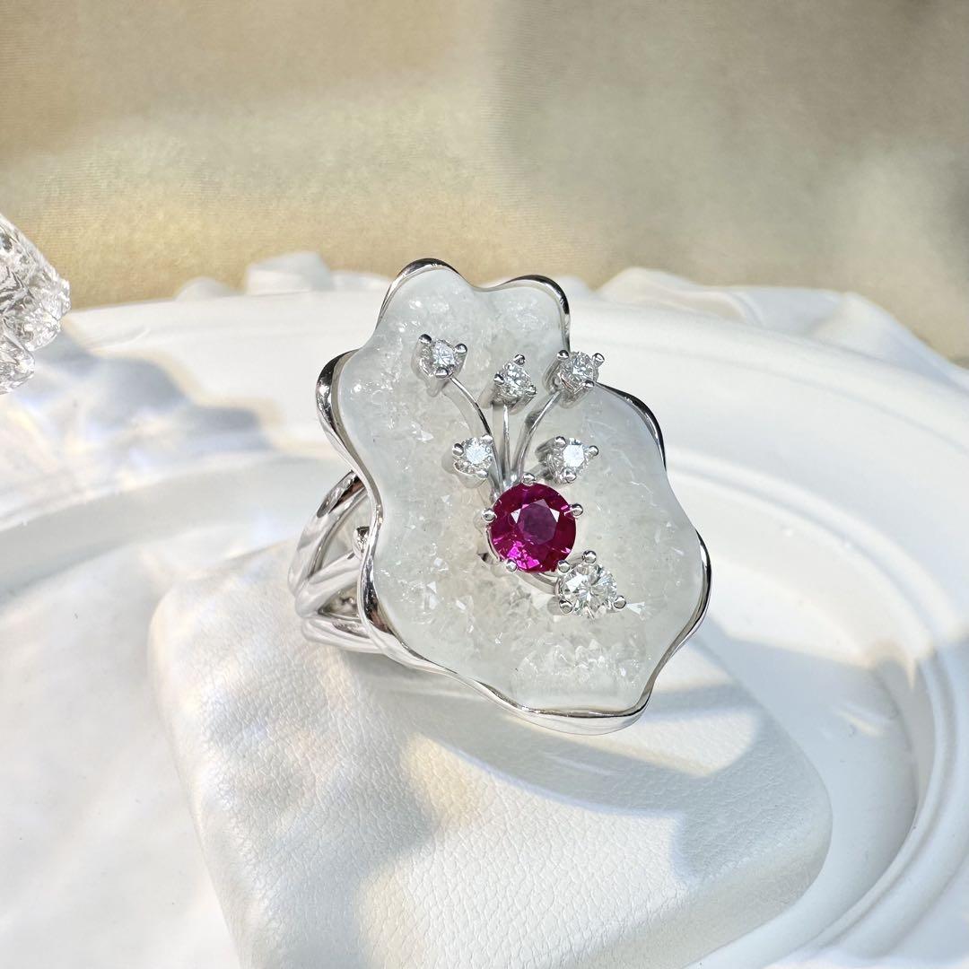 【K18WG】アゲート16.03ct ×ルビー ダイヤモンド　パワーストーン