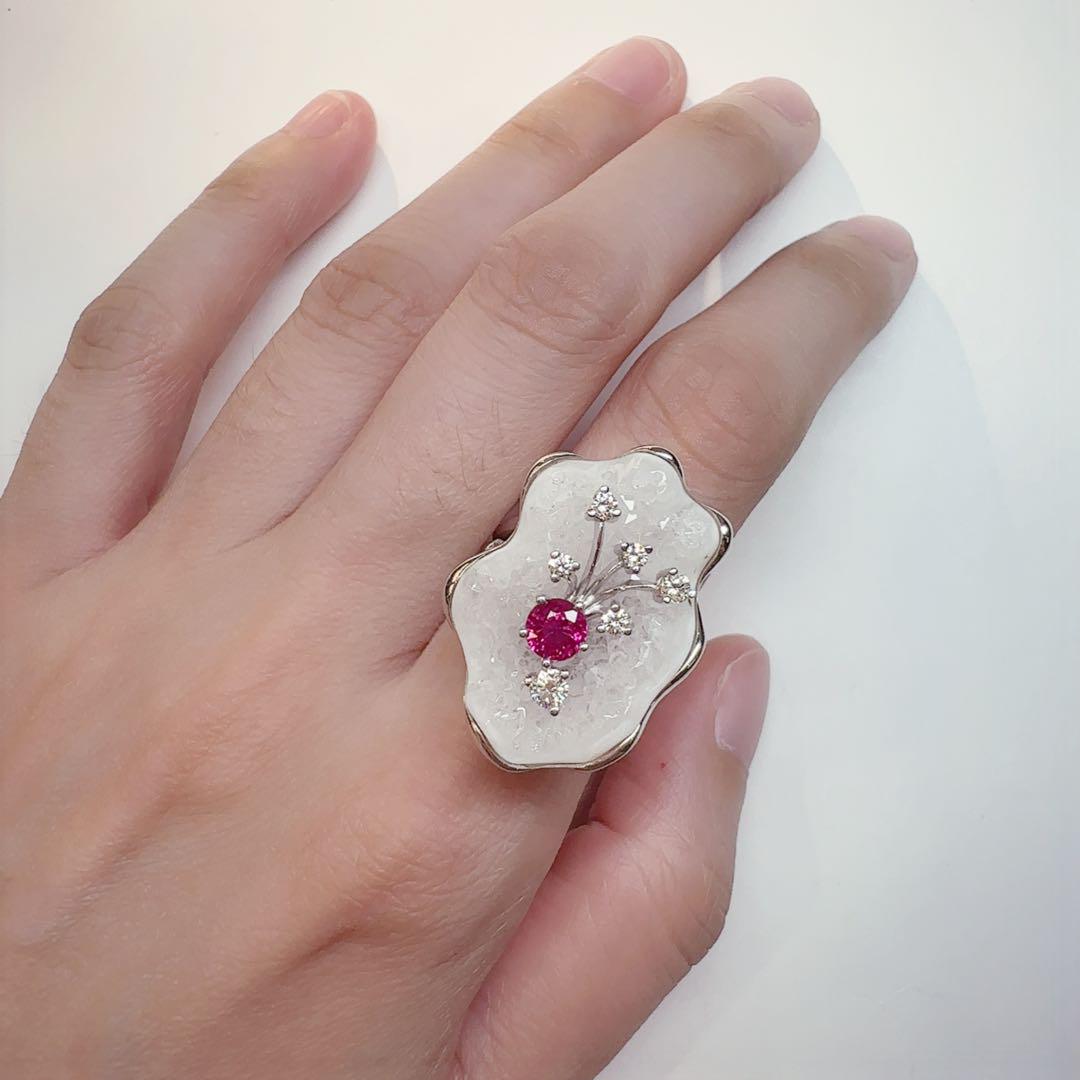 【K18WG】アゲート16.03ct ×ルビー ダイヤモンド　パワーストーン