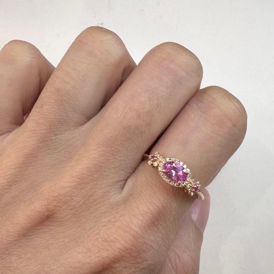 K18 ピンクサファイア0.55ct ダイヤモンドリング フラワーモチーフ