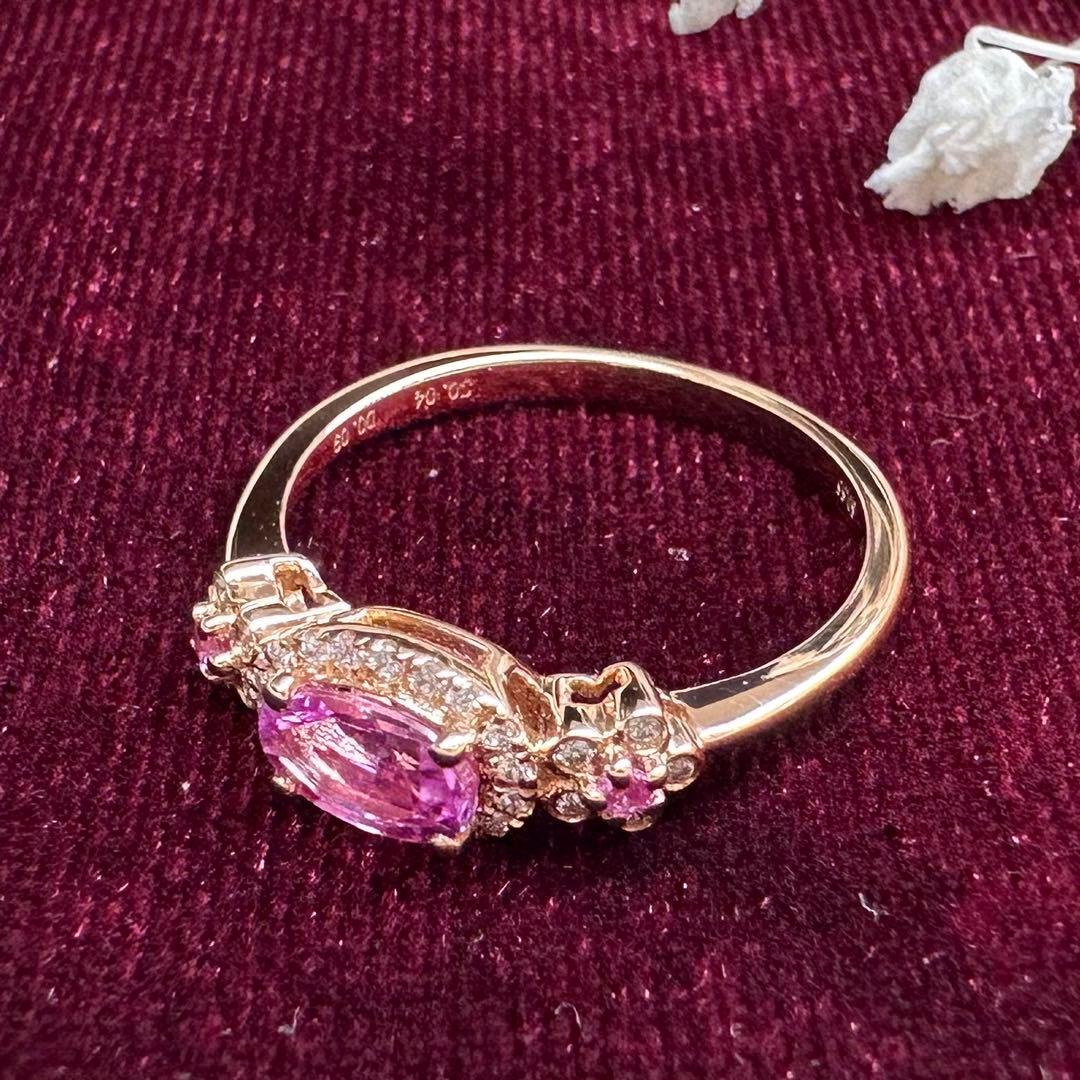 K18 ピンクサファイア0.55ct ダイヤモンドリング フラワーモチーフ