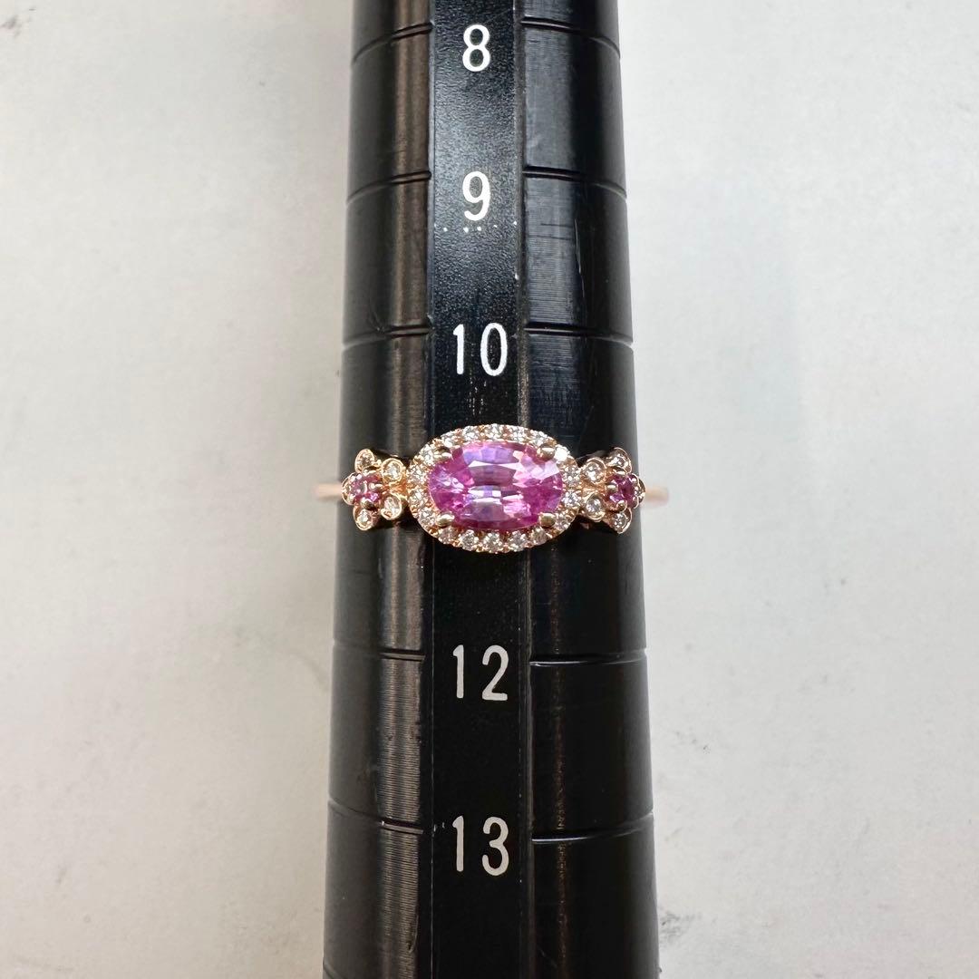 K18 ピンクサファイア0.55ct ダイヤモンドリング フラワーモチーフ