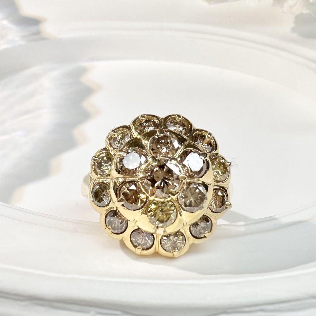 【K18】ダイヤモンド2.09ct リング フラワーモチーフ