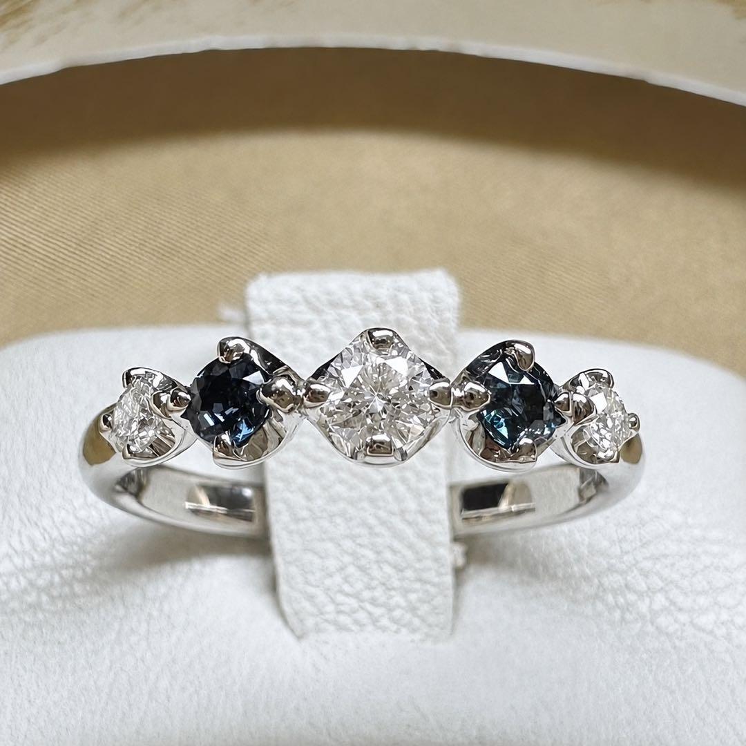 K18WG アレキサンドライト ダイヤモンド リング 0.18ct 希少石 変色