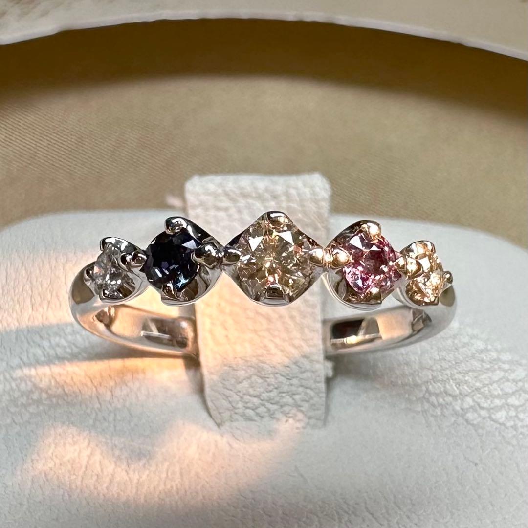 K18WG アレキサンドライト ダイヤモンド リング 0.18ct 希少石 変色