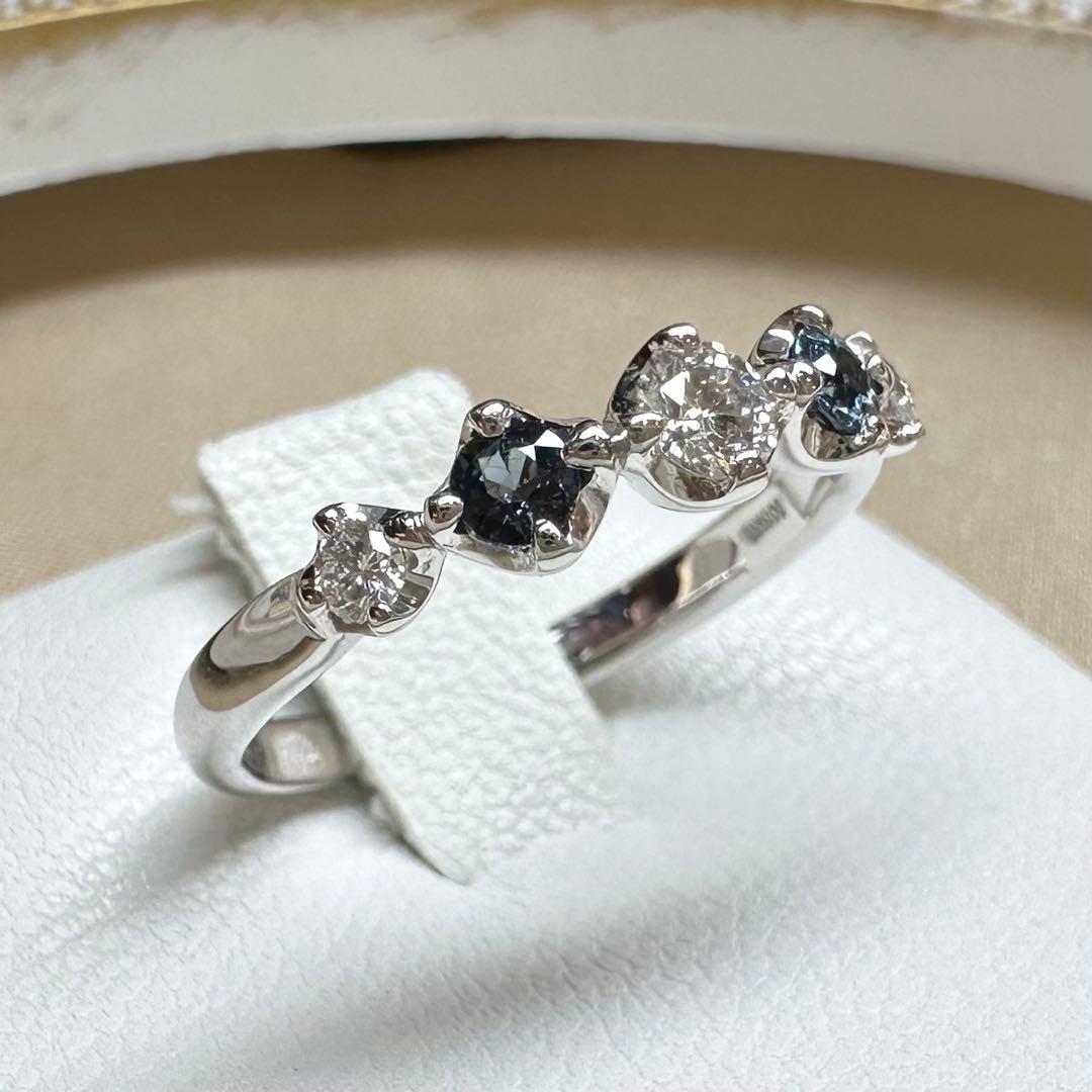 K18WG アレキサンドライト ダイヤモンド リング 0.18ct 希少石 変色