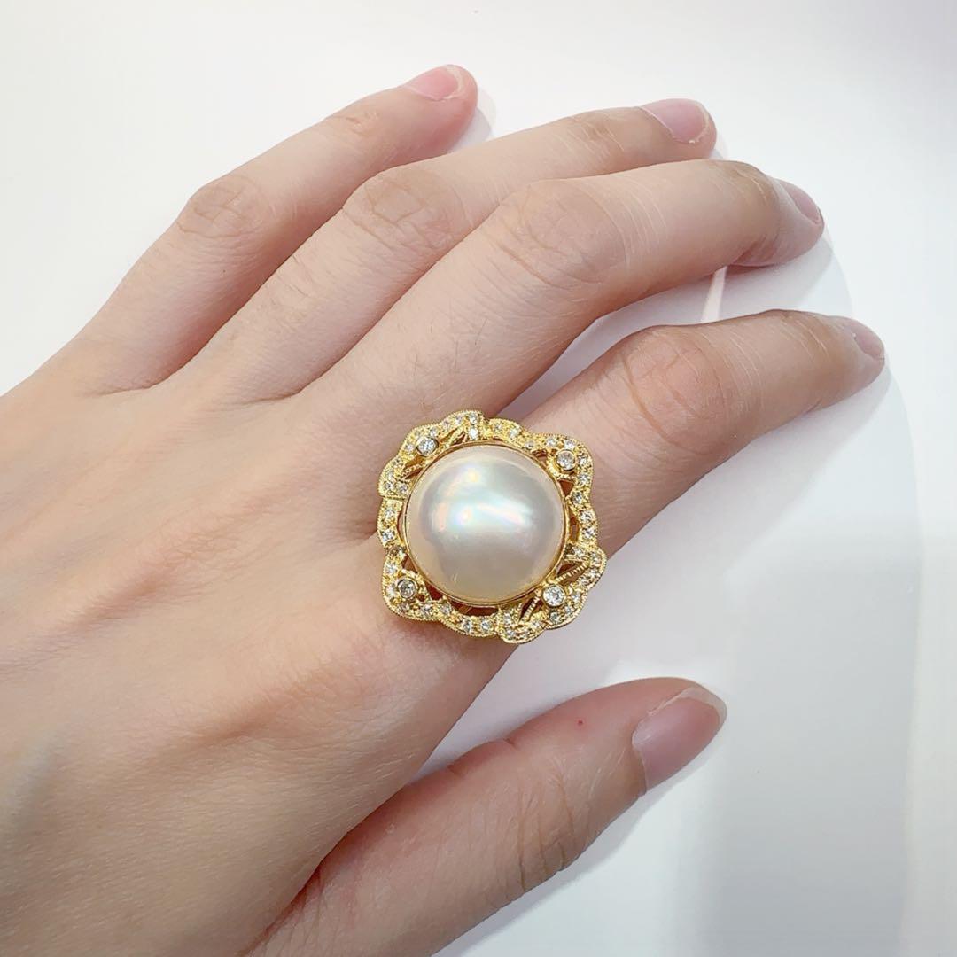 【K18】マベパール 14.1mm ダイヤモンド リング