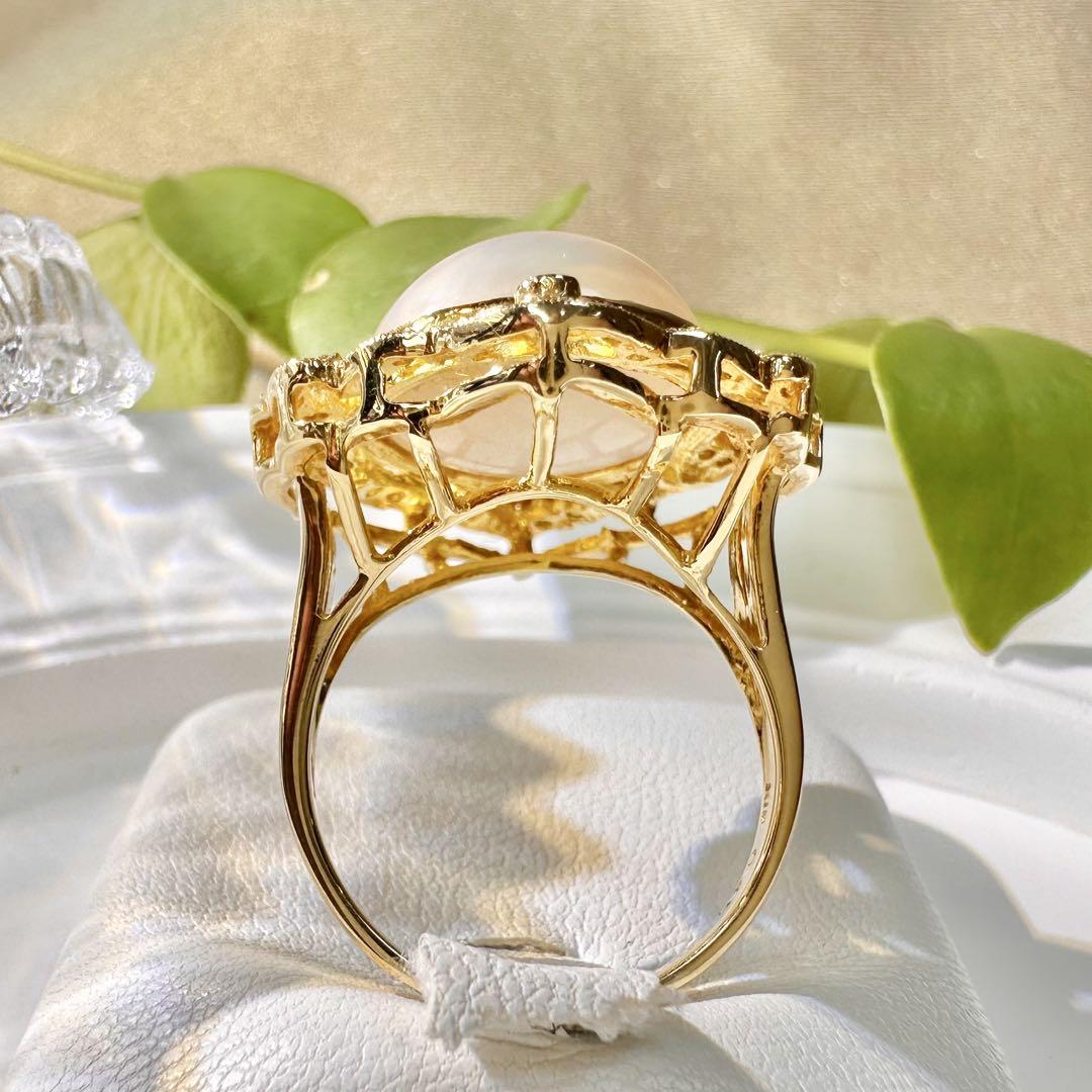 【K18】マベパール 14.1mm ダイヤモンド リング