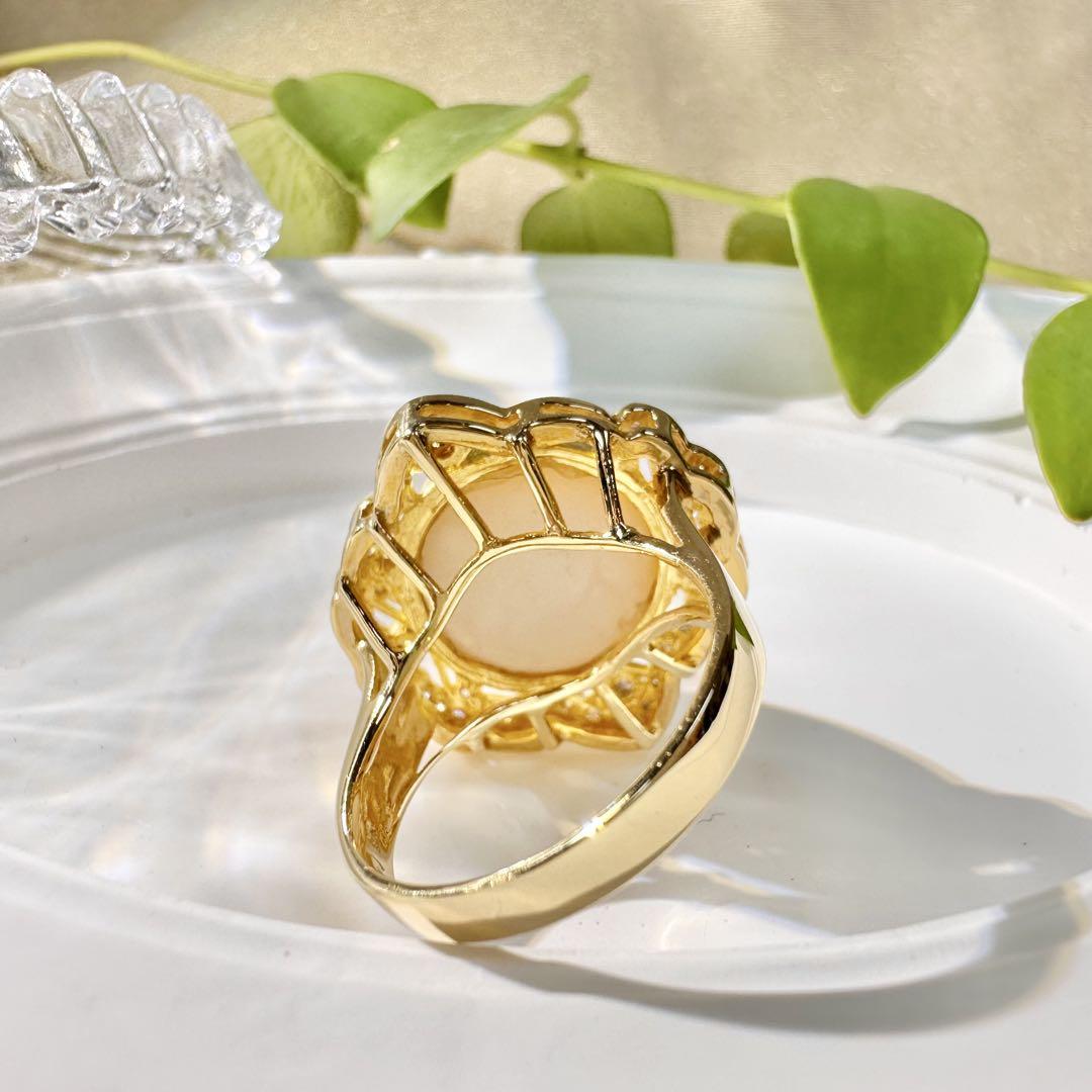 【K18】マベパール 14.1mm ダイヤモンド リング