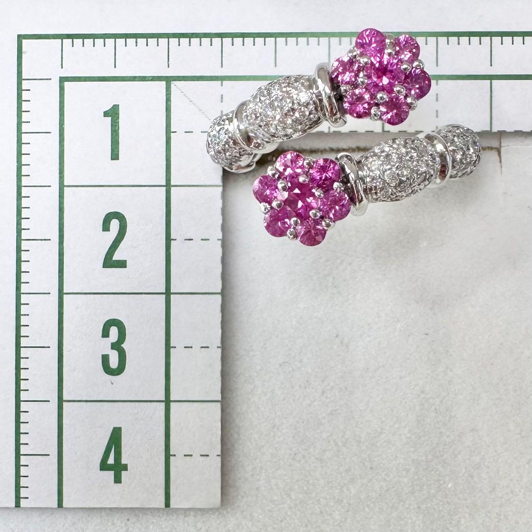 PT900 ピンクサファイア1.11ct ダイヤモンド フラワー リング