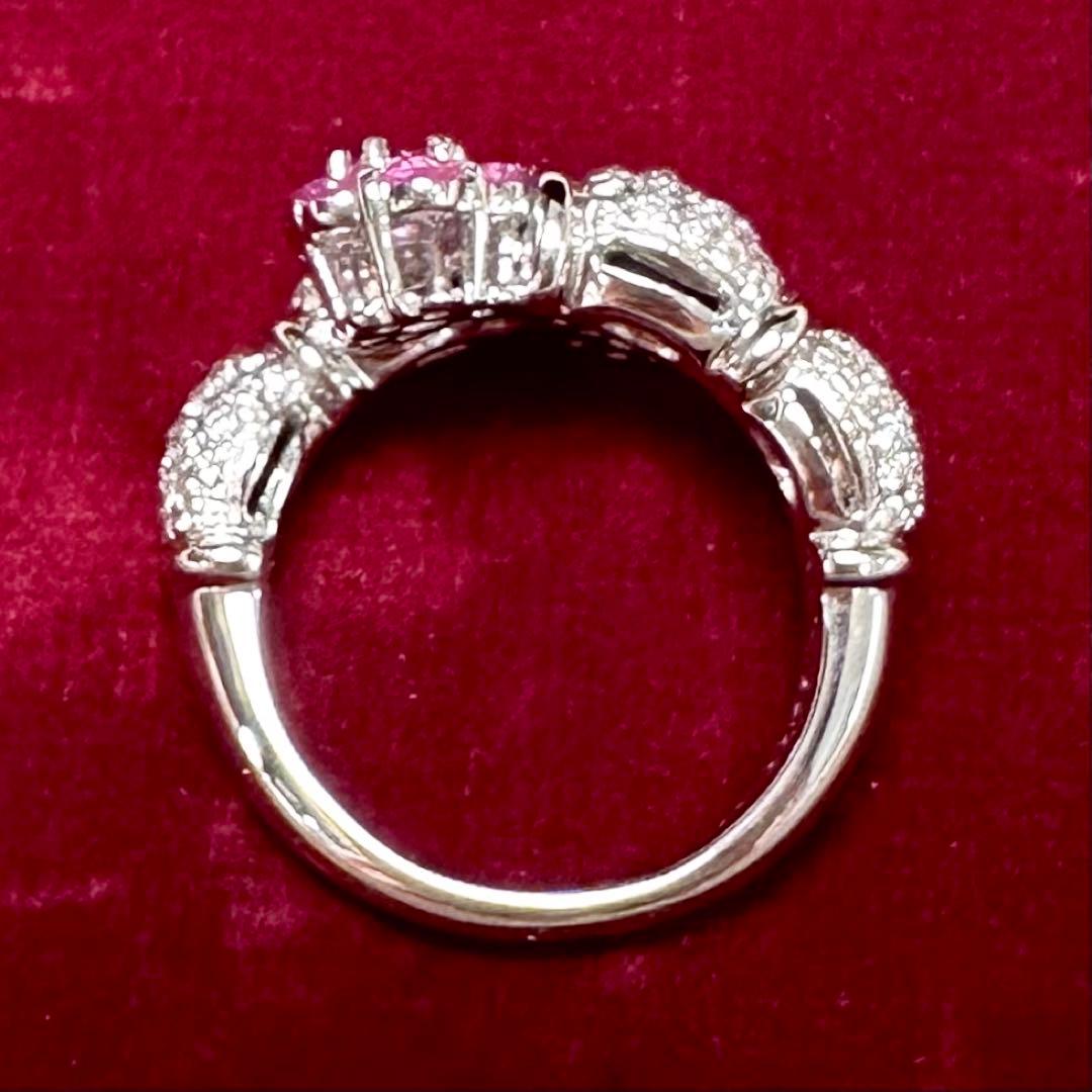 PT900 ピンクサファイア1.11ct ダイヤモンド フラワー リング