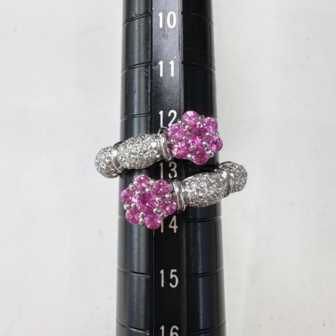 PT900 ピンクサファイア1.11ct ダイヤモンド フラワー リング