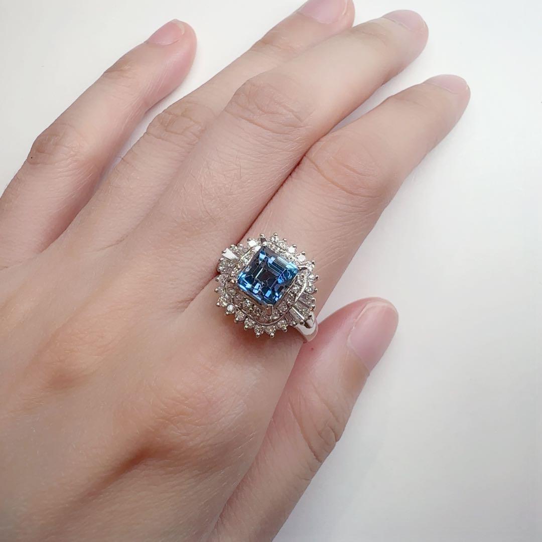 【美品】PT900 サンタマリアアクアマリン 1.40ct ダイヤモンド リング