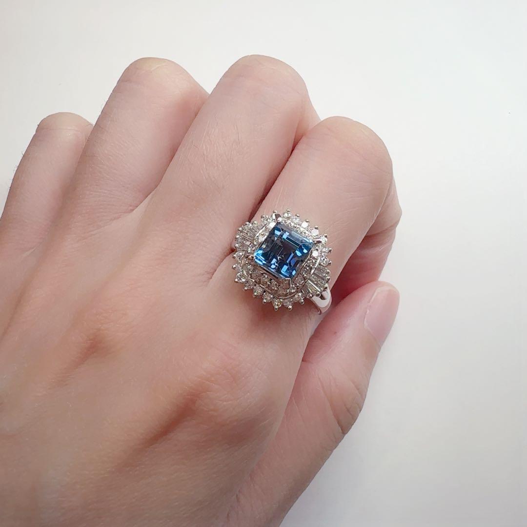 【美品】PT900 サンタマリアアクアマリン 1.40ct ダイヤモンド リング