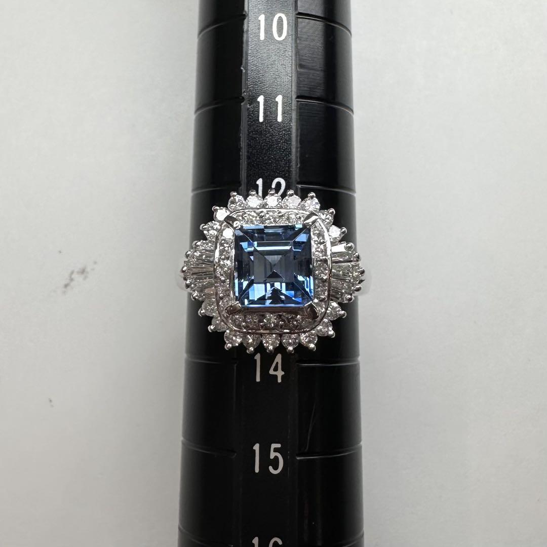 【美品】PT900 サンタマリアアクアマリン 1.40ct ダイヤモンド リング