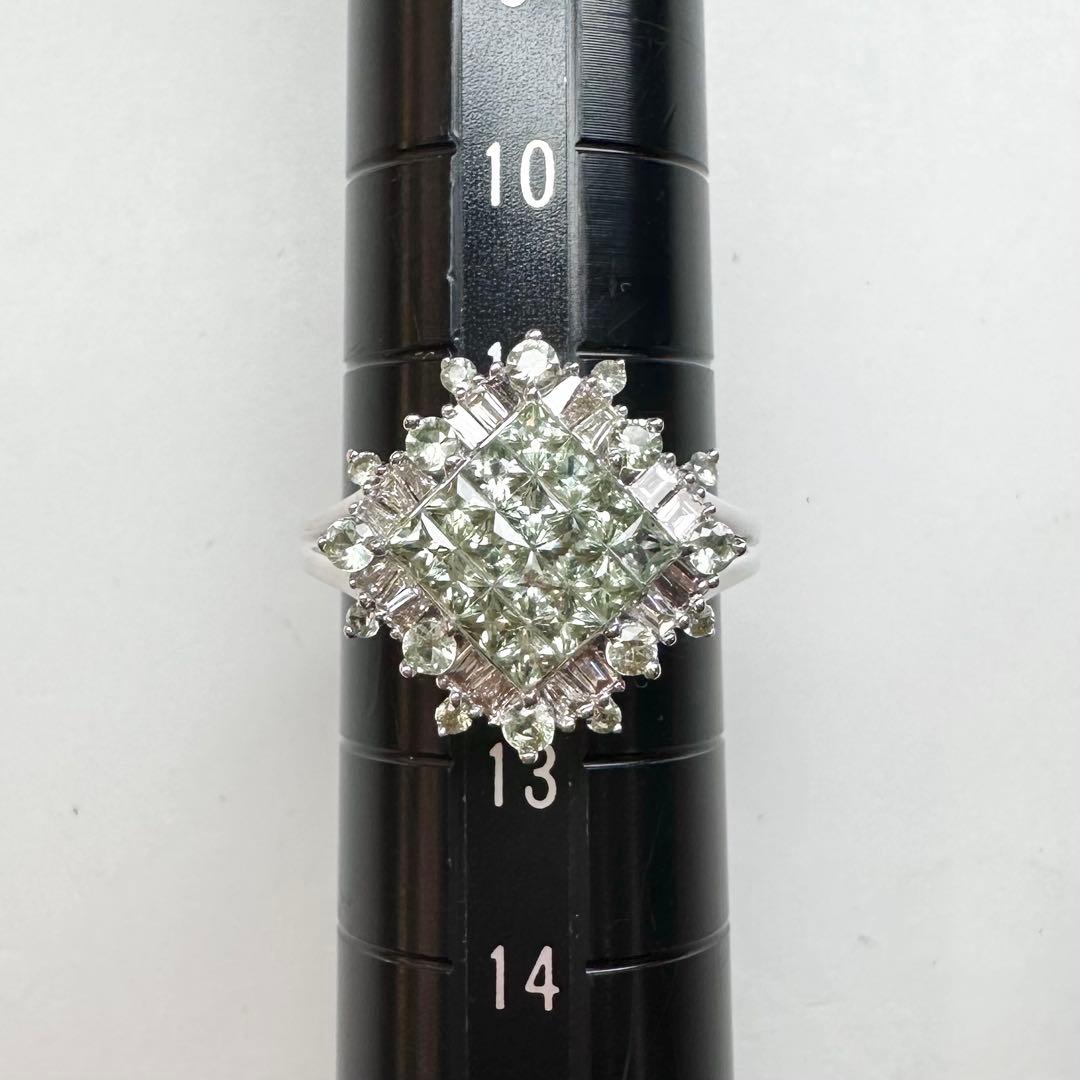【K18】グリーンサファイア リング 1.25ct スクエアデザイン